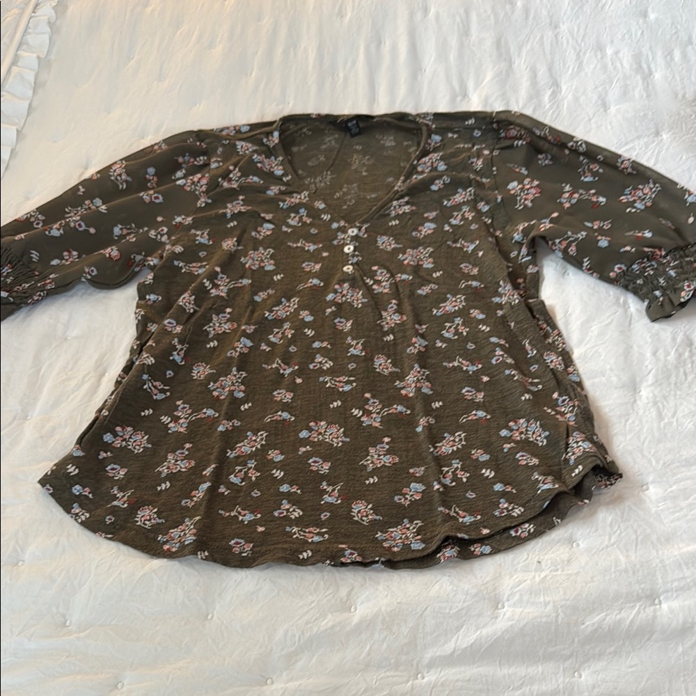 Lucky Brand Olive Floral Blouse